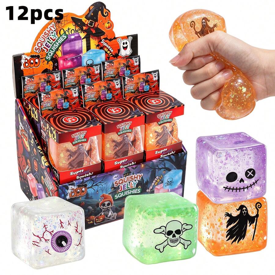 1 Set Isi 4 Buah Mainan Pereda Stres Maltosa Persegi Bentuk Halloween yang Lembut dan Lentur, Mainan Dekompresi - MultiWarna - View 1