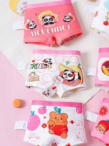8pcs/Set Girls' Soft & Comfortable Cute Panda & Fruit Pattern Briefs Underwear Set - Multicolor - View 3