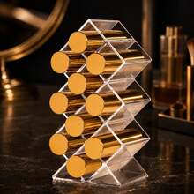1pc 9-Slot Lipstick Holder Display Rack, Lip Gloss Cosmetic Storage Box, Makeup Desktop Organizer - Clear - View 3