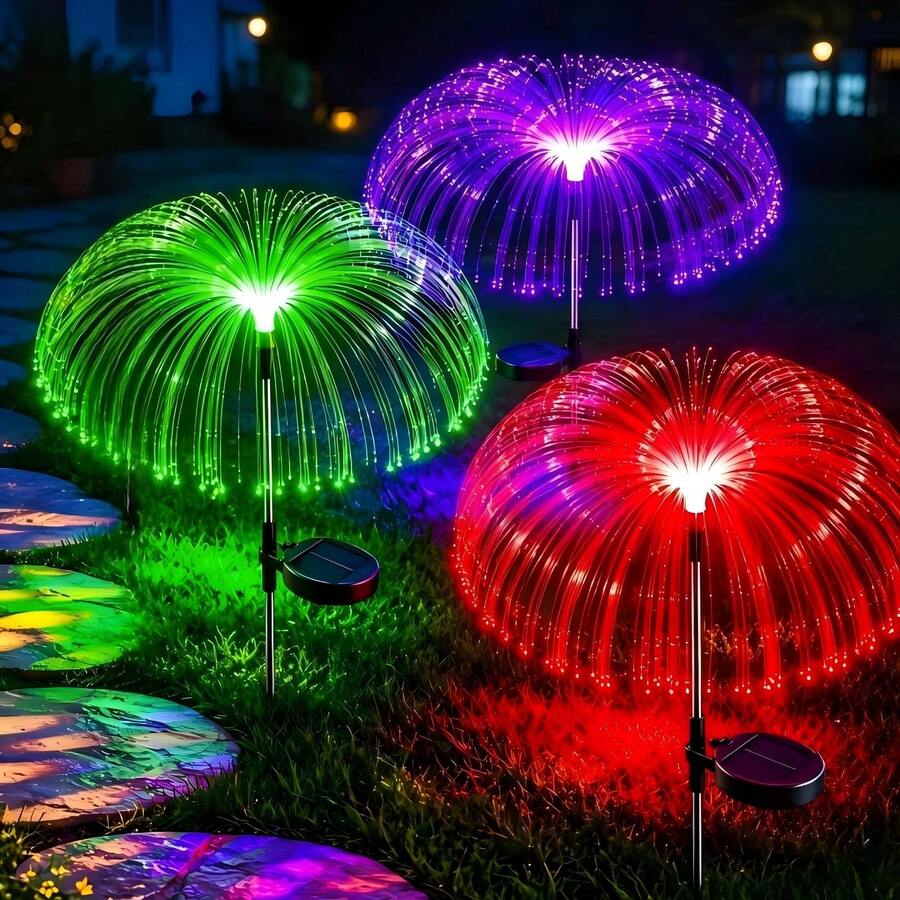 Aesthetic Solar Jellyfish Stake Lights, Soft‑Glow Fiber Optic With 7‑Color Gradient Transition, Weather Resistant Ornament Light For Courtyard Lawn Patio Decoration