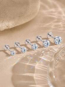 1Pc 0.03-0.3ct 925 Sterling Silver Moissanite Nose Stud Hypoallergenic Cartilage Body Piercing Jewelry For Women Men Daily Wedding Bridal Wear & Gifts - Silver - View 2