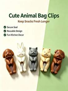 Creative 3D Animal Squad Snack Sealing Clips, Multiple Cute Puppy Rabbit Grey Cat Bear 3D Sealing Clips, Food Packaging Bag Moisture-Proof Fresh-Keeping Clips, Kitchen Snack Bag Sealing Cute Home Daily Small Gifts - Multicolor - View 5