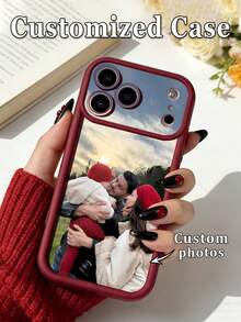 1pc DIY Customized Couple Family Photo TPU Thick Edge Anti-Drop Soft Phone Case Compatible With Apple Duo/18ProMax/17ProMax/16Pro/15/14Plus/13Pro/12ProMax/11/XsMax/8/7/6Plus Phone Accessories, Couple, Best Friend, Family, Valentine's Day, Anniversary, Birthday, Unique Personalized, Commemorative Gift. - Burgundy - View 3