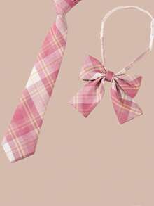 Pink Plaid Collar & Bow Tie Set - Multicolor - View 2