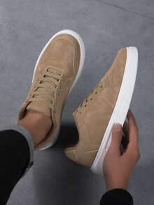 Men's Casual Low-Top Lace-Up Sneakers, All-Season Daily Commute And Outdoor Shoes - Khaki - View 1