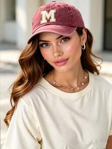 1pc Unisex Printed Washed Distressed Baseball Cap,Soft Adjustable Trucker Hat For Women Men,Gift,Summer,Beach,Holiday,Travel,Sports Streetwear - Burgundy - View 3