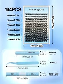Rikuaild Eyelash Extension Kit, 144pcs Cluster False Eyelashes, Includes Adhesive And Sealer, Remover, Tweezers, Suitable For Beginners, Easy To Use, Salon-Grade Long-Lasting Eyelash Extensions - Multicolor - View 7
