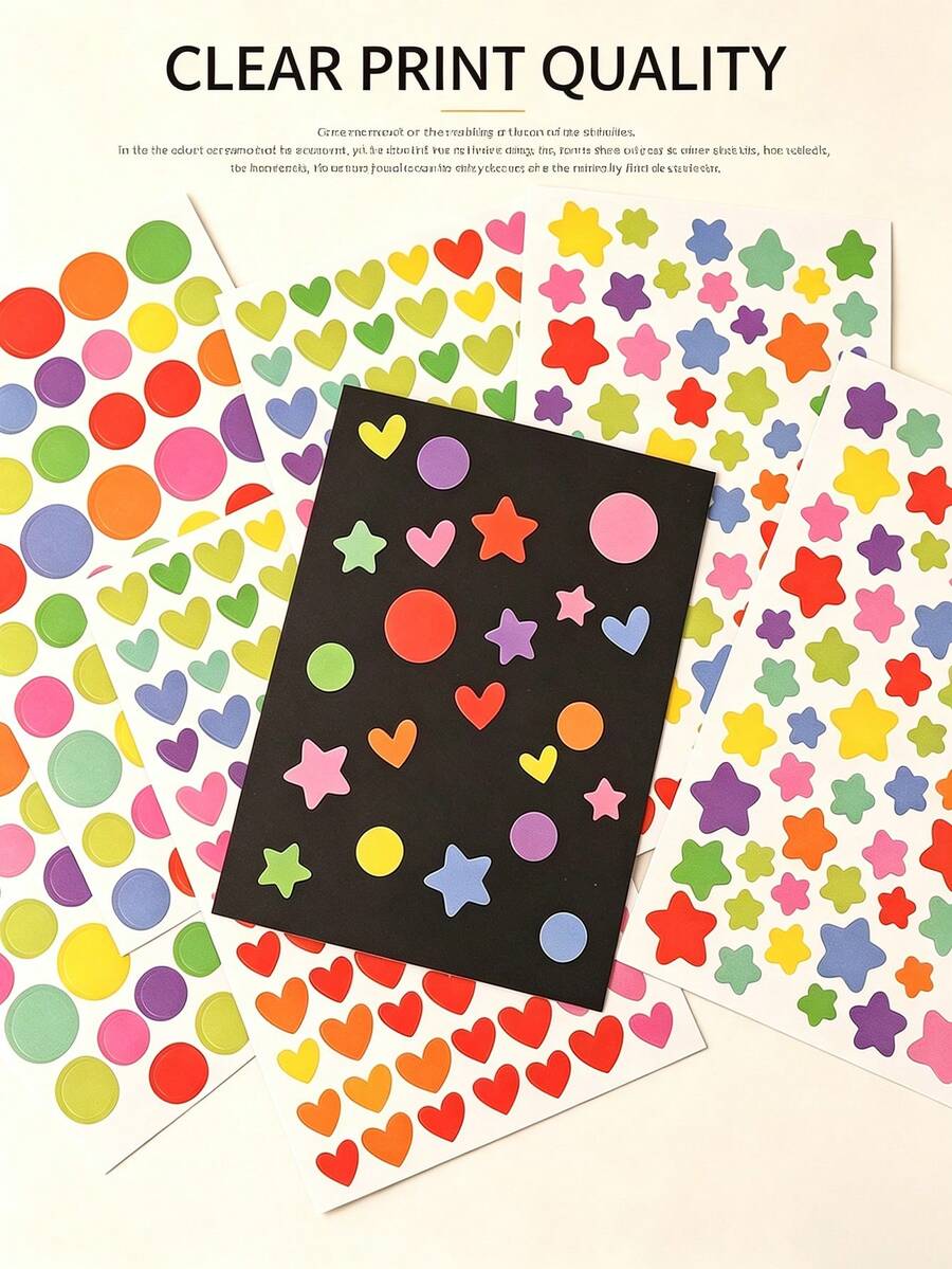 3/6pcs Round/Star/Heart Stickers, Planner Stickers, Colorful Decorative Stickers, Suitable For DIY Photo Albums, Water Bottles, Phones, Planner Notebooks - Multi-color - View 1