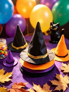 12/24Pcs Mini Halloween Witch Hats, Black Wizard Hats With Gold Trim, Small Decorative Accessories For Tabletop Decor, Pet Costumes, DIY Crafts And Party Decorations - Multiple Styles - View 3