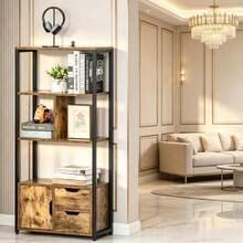 Modern Bookcase, High Standing Shelf, Stylish Room Divider With Open Compartments And Closed Storage Space, Versatile Living Shelf (Only With Bookcase), 58 X 24 X 122 Cm - Black - View 3
