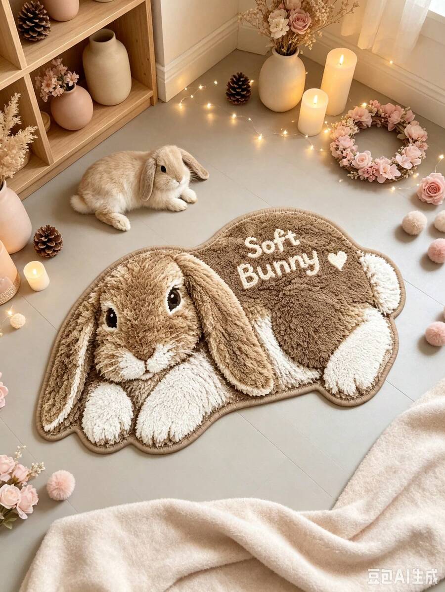 1pc Soft Brown Rabbit Rug, Cute Style, Small Carpet, Welcome Mat, Living Room Carpet, Area Rug, Home Decor, Washable Carpet - Multicolor - View 1
