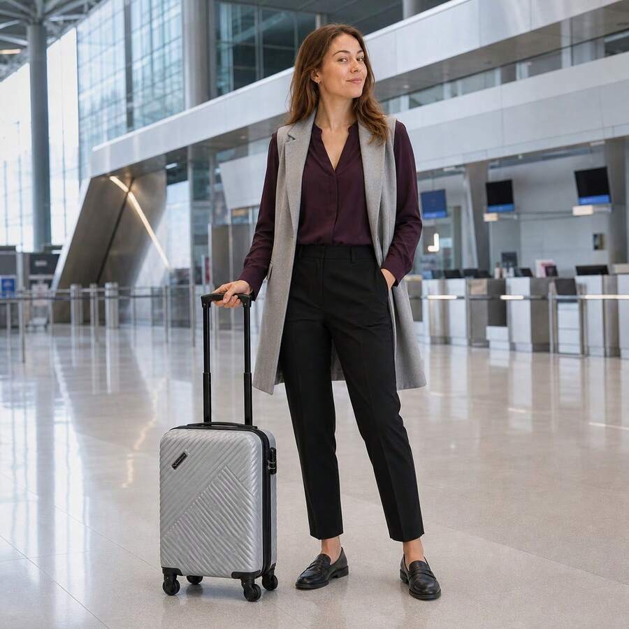 16" ABS Diamond-Textured Carry-On Spinner Luggage, TSA Lock - Silver - View 1