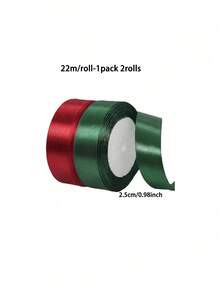 2 Rolls Christmas Satin Ribbon, Red And Dark Green Polyester Fabric Ribbon, Suitable For Gift Wrapping, Christmas Tree Decoration, Bow Making, Holiday Party Decor, Handmade DIY - Red and Green Ribbon - View 8