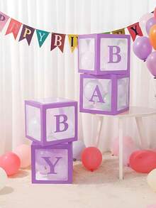 4Pcs/Set Purple Transparent Letter Balloon Box, LOVE BABY Modular Party Display Boxes For Baby Shower, Party Backdrop Decor Supplies - Purple - View 3