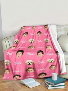 1pc Customized Face Pattern Blanket, Multi-Purpose Living Room Sofa Outdoor Beach Camping Pet Blanket, Personalized Home/Pet/Couple Bed Blanket, Personalized Christmas Gift, Birthday Gift, Gift For Friends/Son/Daughter - Style 8 - View 4
