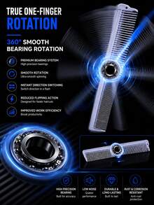 WANMEI Rotating Bearing Hair Comb Professional Haircutting Comb Head Hair Cutting Comb Double-Sided Wide Tooth & Fine Tooth Hair Comb Rotating Hairstyle Comb Barber Salon Hair Cutting Styling Tool - Multicolor - View 3