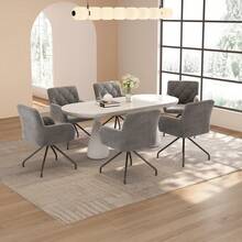 Set Of 6 Dining Chairs With Checkered Pattern, Upholstered Seat, Metal Legs, Light Grey - Light Grey - View 6