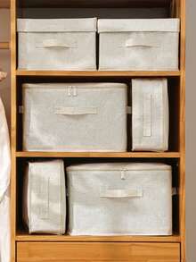 Foldable Bone-Framed Storage Bag Linen-Texture Zipper Clothes Organizer With Dual Handles Dust-Proof Fabric Storage Bin For Quilt Clothing Closet Organization Bedroom Under Bed Container - Beige - View 2