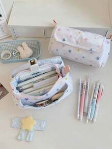 Cute Star Pattern Multi-Compartment Storage Bag, Women's Makeup Bag, Student Pencil Case, Skincare Bag, Multi-Function Storage Bag, Hairbrush Box, Sanitary Pad Bag, Travel, Handbag, Wallet, - Multicolor - View 2