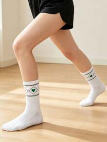1/6/10 Pasang Kaos Kaki Wanita Motif Hati Aneka Warna Setinggi Betis, Segar Sepanjang Musim, Sederhana, Bersih, Kasual Serbaguna Gaya Preppy - MultiWarna - View 7
