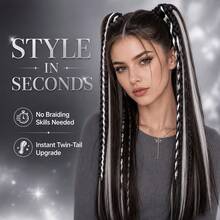 2pcs/Set Double Ponytail Braided Hair Extensions, Rope-Style Ponytail Hair Extensions, Long Synthetic Fiber Wigs, Suitable For Women's Daily Styling, Halloween, Anime Characters, Stage, Y2K, Party Outfits - Multicolor - View 3
