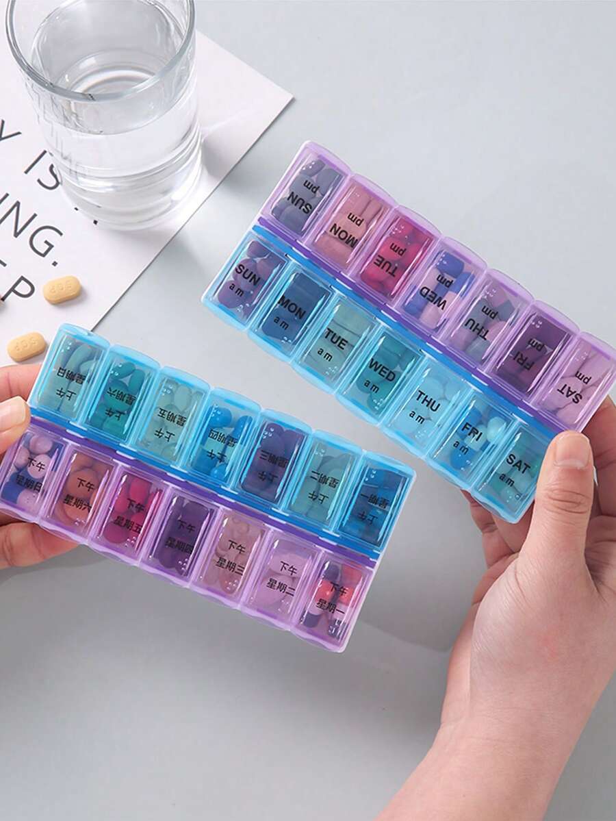 1pc Travel Pill Box With Double-Row Design, Lid And Compartments, Suitable For Car, International Travel And Various Occasions, Convenient For Organizing And Storing Medications. Portable Pill Box: Sealed Compartment Pill Box, Suitable For Driving, Vacation And International Travel - Compact And Portable, Convenient For Storing Medications