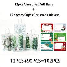 34/68/102pcs Christmas Gift Bags With Handles, Bags For Christmas Bags, Party Favors,Includes Christmas Stickers - F - View 9