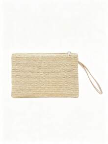 Personalized Embroidered Straw Handbag, Customized Bohemian Style Zipper Storage Bag With Wrist Strap And Zipper, Bridesmaid Makeup Bag, Summer Beach Vacation Clutch - Multicolor - View 14