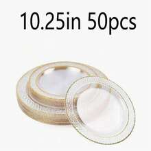 50/25/12/2PCS Hammered Pomegranate Dinner Plates, Double-Layered Gold Rim, Transparent Bottom With Gold Rim, Elegant Dessert Plate, Pasta Plate, Pizza Plate, Cake Plate, Salad Plate, Size 7.5 Inch/10.25 Inch, Reusable And Easy To Clean, Suitable For Outdoor Use, Party, Birthday, Wedding And Holiday Occasions. - Multicolor - View 18