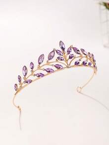 1pc Bridal Wedding Crown Headpiece Crystal Rhinestone Embellished Hair Hoop New Style Tiara - 44026 Purple - View 4