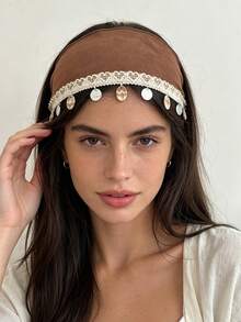 1pc Premium Adjustable Bohemian Style Tassel Shell Headband, Comfortable Non-Slip Wide Band Headwrap, Women's Early Autumn Maillard Color Palette Daily Perfect Holiday Travel Accessory - Multicolor - View 8