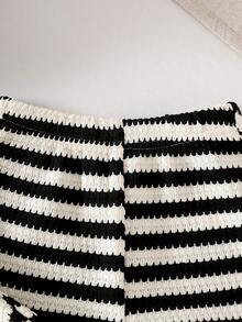 Korean Style Baby Girl Vintage Striped 2-Piece Set, Wavy Hem Faux Layered Patchwork Long Sleeve Top, Soft Textured Striped Loose Flared Pants, Spring/Autumn Outfit - Black and White - View 8