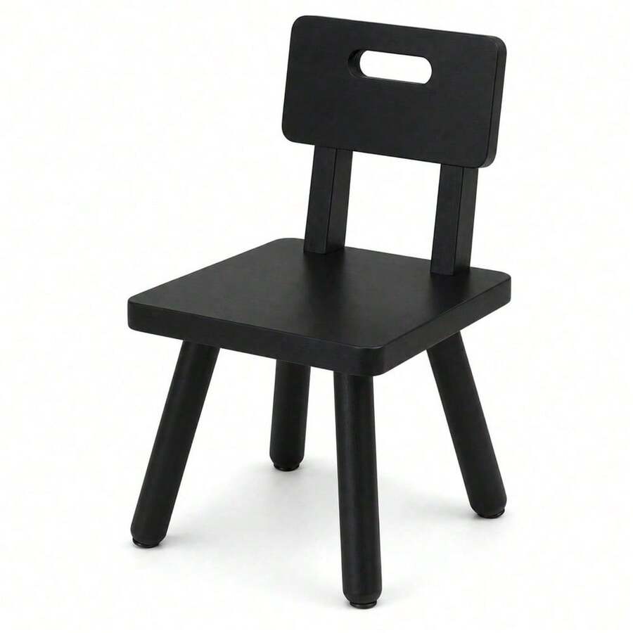 Nordic Style Solid Wood Footstool, Small Chair With Cutout Handle, Entryway Shoe Bench Decor - Black - View 1