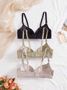 3件組女款舒適睡眠多色鋼圈棉質軟罩杯純色聚攏內衣 [適合平胸] - 彩色 - 查看 2