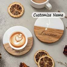 Customized Engraved Marble Pattern Wooden Coasters Set, Personalized Gift Coasters, Housewarming Gift, Wedding Gift, Anniversary Gift, Durable, Decorative, Reusable, Multi-Functional, Stylish, High Quality, Customizable, Personalized, Unique, Ideal Gift For Him, Ideal Gift For Her - Multicolor - View 7