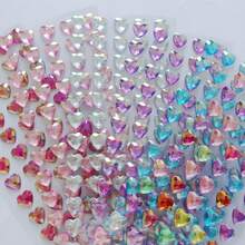 Heart Shape Rhinestone Stickers Self Adhesive, Multi Colors Blue White Red Pink Purple Mixed Crystal Gem Stickers For DIY Crafts Phone Case Scrapbooking Kids Handmade Decor - Multicolor - View 2