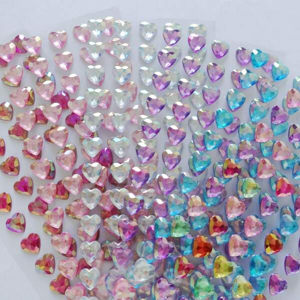 Heart Shape Rhinestone Stickers Self Adhesive, Multi Colors Blue White Red Pink Purple Mixed Crystal Gem Stickers For DIY Crafts Phone Case Scrapbooking Kids Handmade Decor
