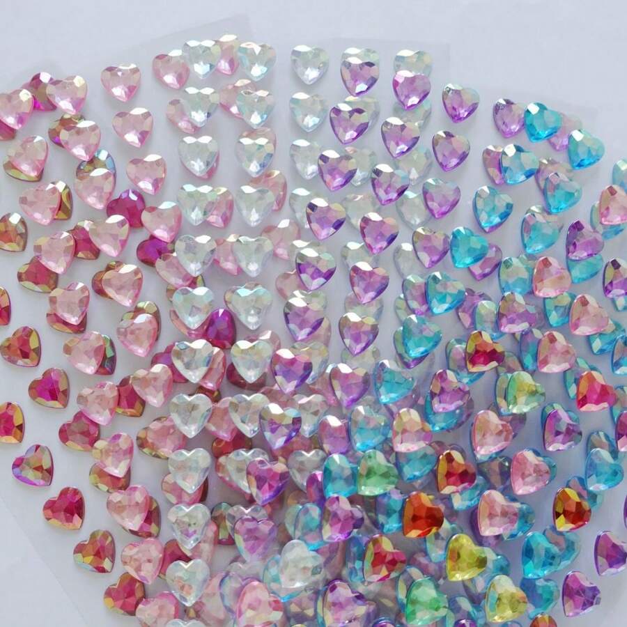 Heart Shape Rhinestone Stickers Self Adhesive, Multi Colors Blue White Red Pink Purple Mixed Crystal Gem Stickers For DIY Crafts Phone Case Scrapbooking Kids Handmade Decor - Multicolor - View 1