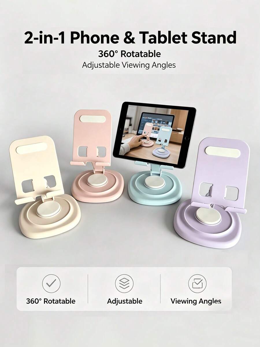 Dudukan Ponsel & Tablet Berputar 360°, Stabil & Anti-Selip, Sudut Dapat Diatur, Desain Lipat Portabel, Bahan Logam, Cocok Untuk Meja, Kantor, Luar Ruangan, Berkemah & Menonton Film - Beraneka warna - View 1