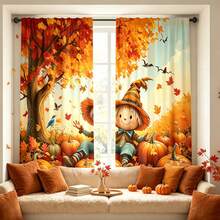 2 Stück ländliche Vogelscheuche & Ahornblatt Muster halbtransparente Vorhänge, 90GSM Polyester halbtransparent Sichtschutz, einfache Installation, schnelltrocknend, waschbar & farbecht, leichte abnehmbare Vorhänge, geeignet für Zuhause, Zimmer, Küche und andere Trennwände oder Dekoration - Verschiedenfarbig - Übersicht 6