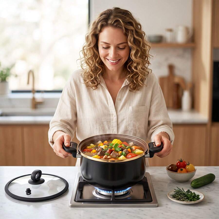 EZIFY 7L Large Capacity Saucepans, Durable Enamel Stockpots, Compatible With All Hobs, Easy To Clean, Perfect For Family Meals, Soup, Pasta & Parties - View 1