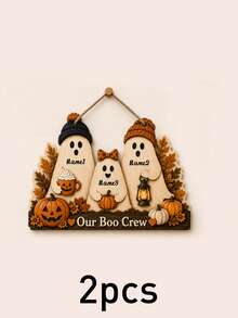Custom Name Ghost Family Wooden Sign, Spooky Cute Door Hanger, Personalized Halloween Wall Plaque For Entryway Decor, Customized Family Name Sign, Customizable Autumn Home Accent, Front Door Decor, Fall Holiday Gift, Halloween Home Decor, Family - Multicolor - View 11