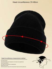 2pcs Unisex Outdoor Warm Solid Color Beanie Knit Hat Suitable For Daily Wear - Black+Red - View 4