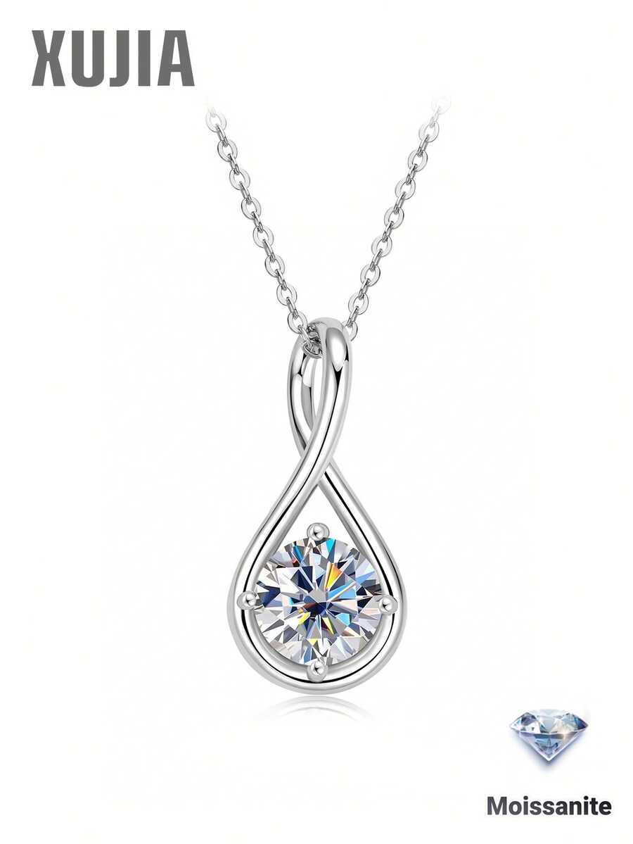 XUJIA 1pc Women's 925 Sterling Silver Infinity Moissanite Necklace, 8mm-2ct Moissanite Pendant, Elegant Jewelry Suitable For Engagement, Wedding Anniversary, Party, Birthday And Other Occasions - PMO-061 - 查看 1