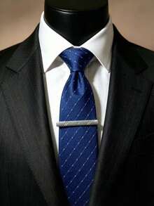 1 Set High-End Fashion Tie And Tie Clip 2 Pieces Set Suitable For Business Travel, Casual, Banquet, Wedding - Blue - View 3