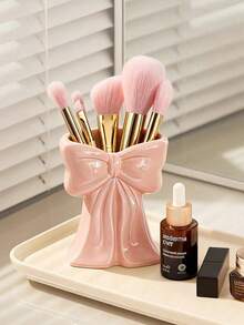 Bow-Shaped Desktop Organizer, Multi-Functional Makeup Brush Holder, Cosmetic And Stationery Storage Container, Suitable For Girls And Women's Exquisite Desktop Decoration. Office Desk Accessory, Jewelry Storage, Home Autumn Decor, Cosmetic Storage. - Multicolor - View 2