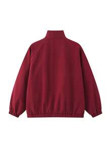 Fashionable Retro Colorblock Curved Patchwork Stand Collar Jacket Loose Fit Double Zipper Sporty Casual Jacket Unisex Spring Autumn - Red - View 3