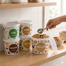 Kit 5 Potes Mantimentos 1000Ml Plástico Livre Bpa Cozinha Achocolatado Açúcar Café Chá Cappuccino - Multicolorido - Visão 7