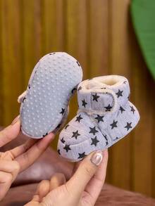 Autumn/Winter Unisex Infant Thermal Lined Boots 0-1 Years Soft Sole Star Design Soft Hook And Loop Infant Walking Shoes Suitable For Indoor Floor - Grey - View 10