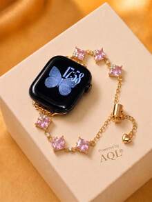 New Premium Starry Sky Watch Band For Apple Watch 38/40/41/42/44/45/46/49mm, Compatible With Ultra/SE 2/SE 1/Series 11/10/9/8/7/6/5/4/3/2/1 - Rose Gold Square Diamond - View 4